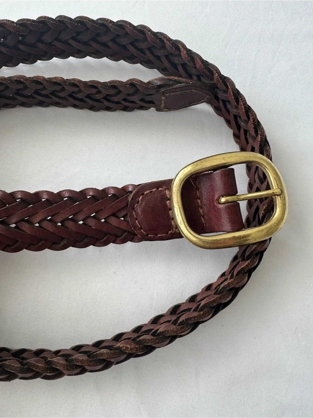 Genuine Leather Braided Belt with Solid Brass Buckle (about 37 in long)